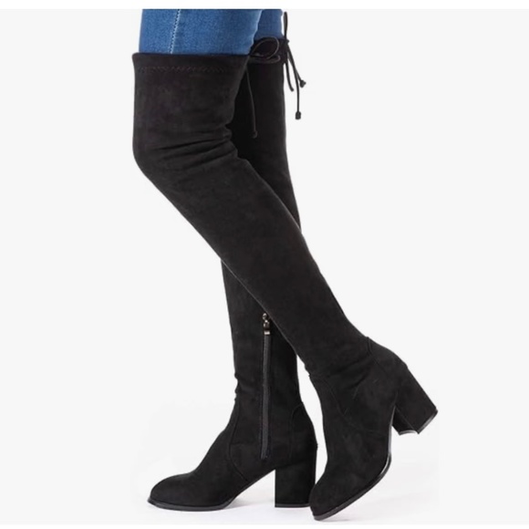 Black lace up over the knee boots - Picture 1 of 3